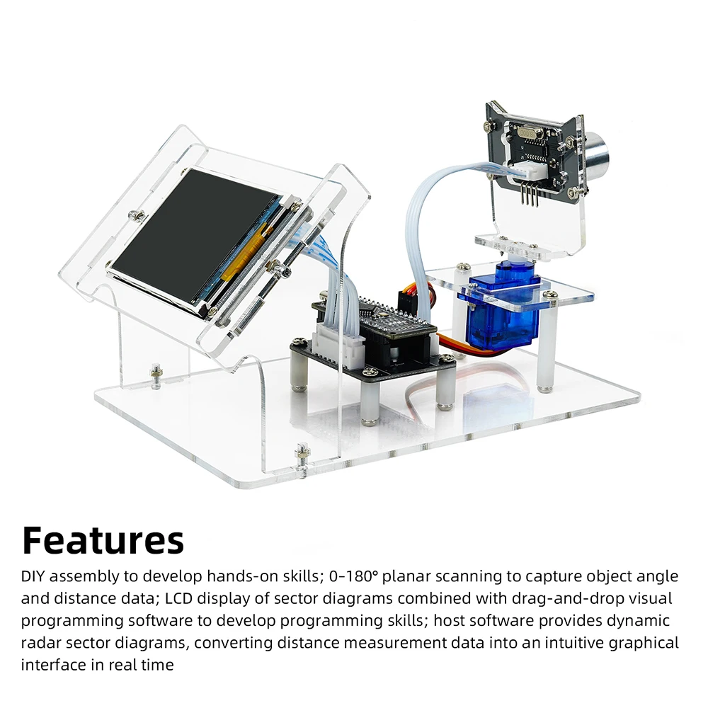 DC 5V Ultrasonic Radar Scanner DIY Kit HXFB Graphical Programming Core Board 0-180 Servo Scanning LCD Real-time Display