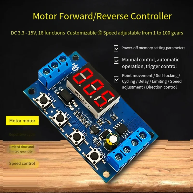 ABGI-DC 3.3V-15V Motor Forward And Reverse Controller Automatic Cycle Timing Delay Module Signal Trigger Brushed Motor 50W