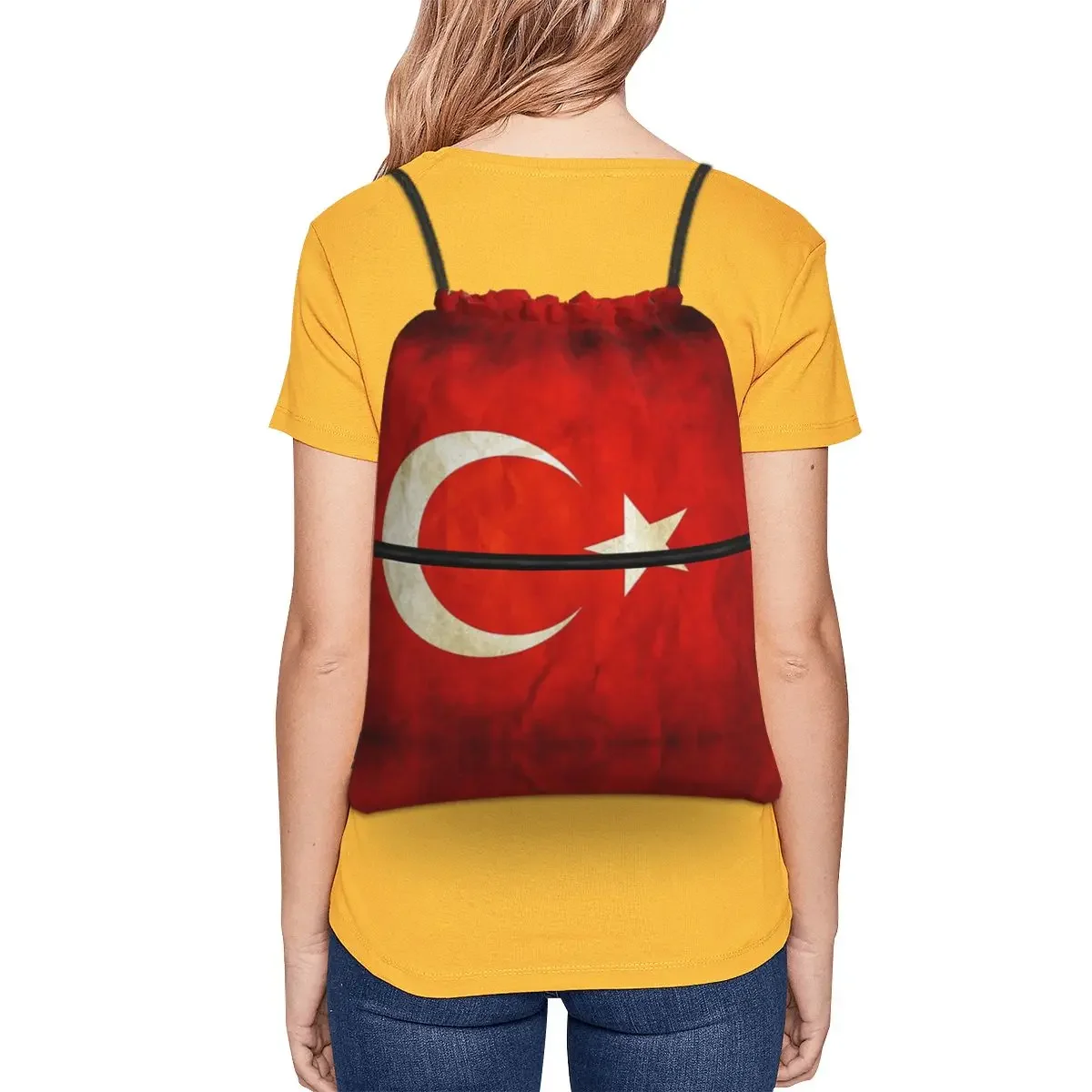 Mochilas con bandera de la República de Turquía, bolsa con cordón multifunción, paquete de bolsillo, bolsas para libros para estudiantes escolares