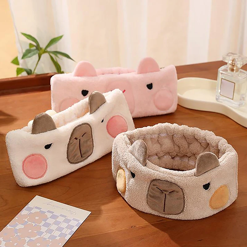 Cartoon Kapibala Korallen Fleece Stirnband Schnell Trocknend Mit Wasser Absorption Capybara Waschen Gesicht Stirnband Make-Up Entferner Haar Abdeckung