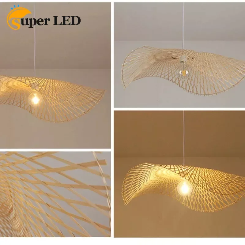 Chinese Lotus Leaf Bamboo Woven chandelier Lamp Chinese Tea Room Homestay Zen Lamp Restaurant Homestay Hotel Bamboo Pendant Lamp