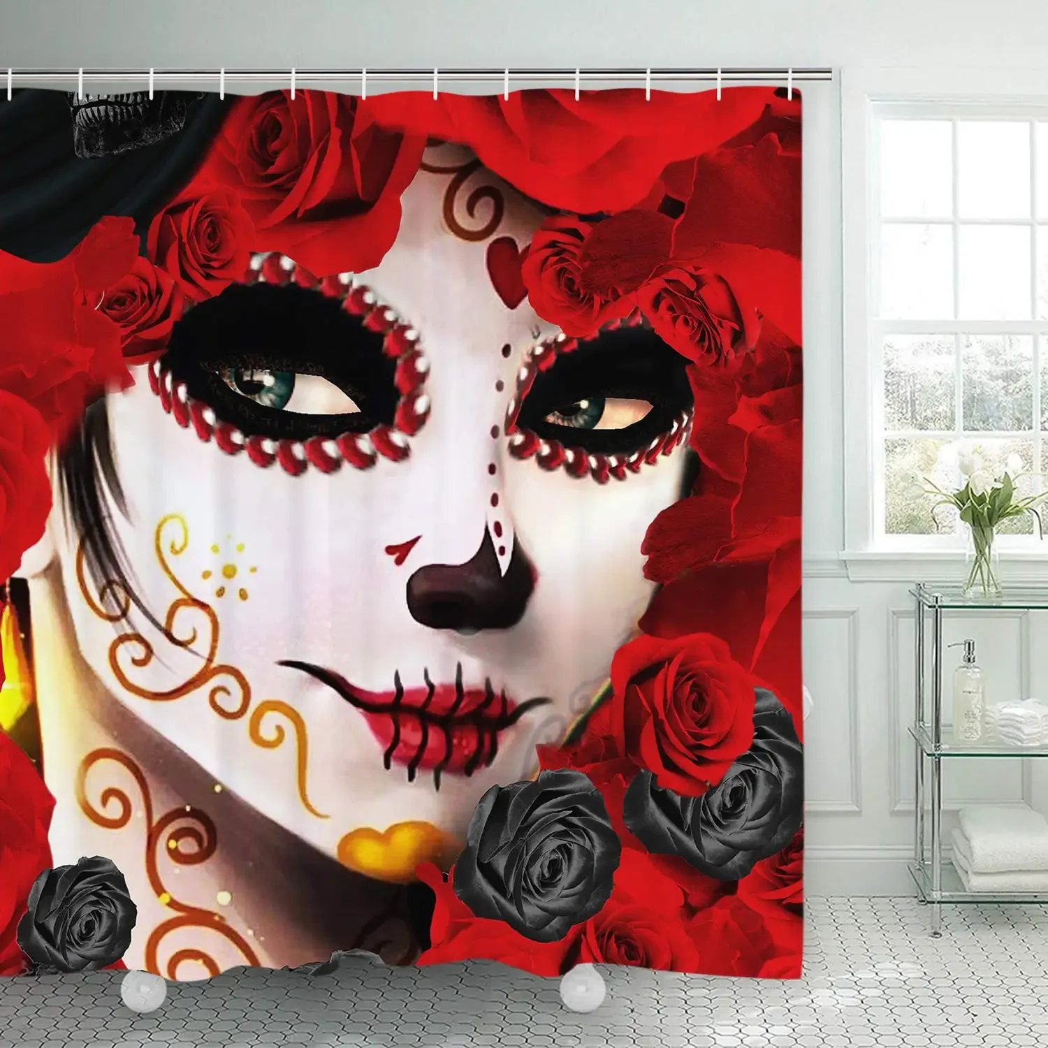 Sugar Skull Girl Funny Clown Durable Waterproof Shower Curtain