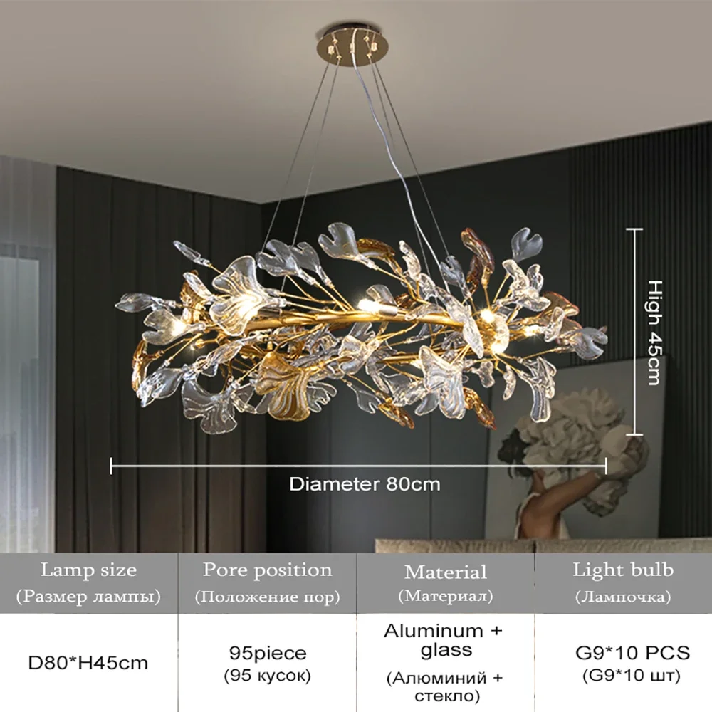 Nordic Creative Crystal Branch-kroonluchter voor woonkamer, eetkamer, rond glazen blad, luxe kristallen kroonluchter voor slaapkamer