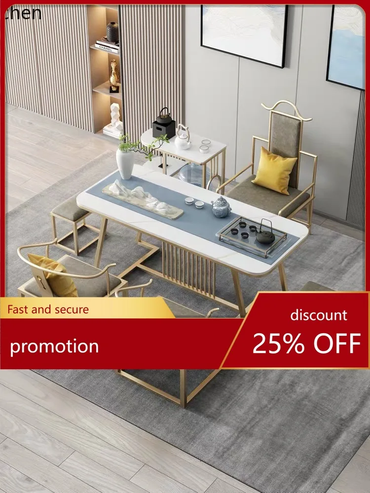 HYS Chinese Style Tea Table and Chair Set, Elegant Rock Slab Tea Table