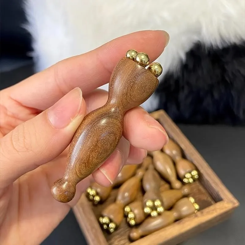 

Traditional Acupressure Rod-Natural Wood & Brass Bead Lotus Pod Face Massage Stick For Blood Circulation Relieve Muscle Tension
