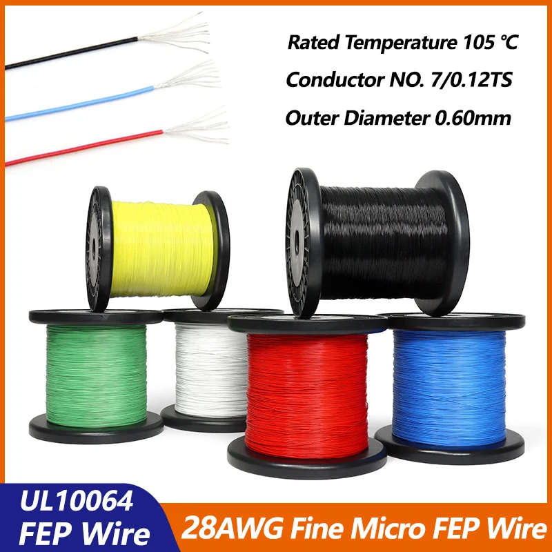 5/10/50/100/500m UL10064 FEP Wire 28 AWG Ultra Fine Micro Wires PTFE Plastic Soldering High Conductivity DIY Tinned Copper Cable