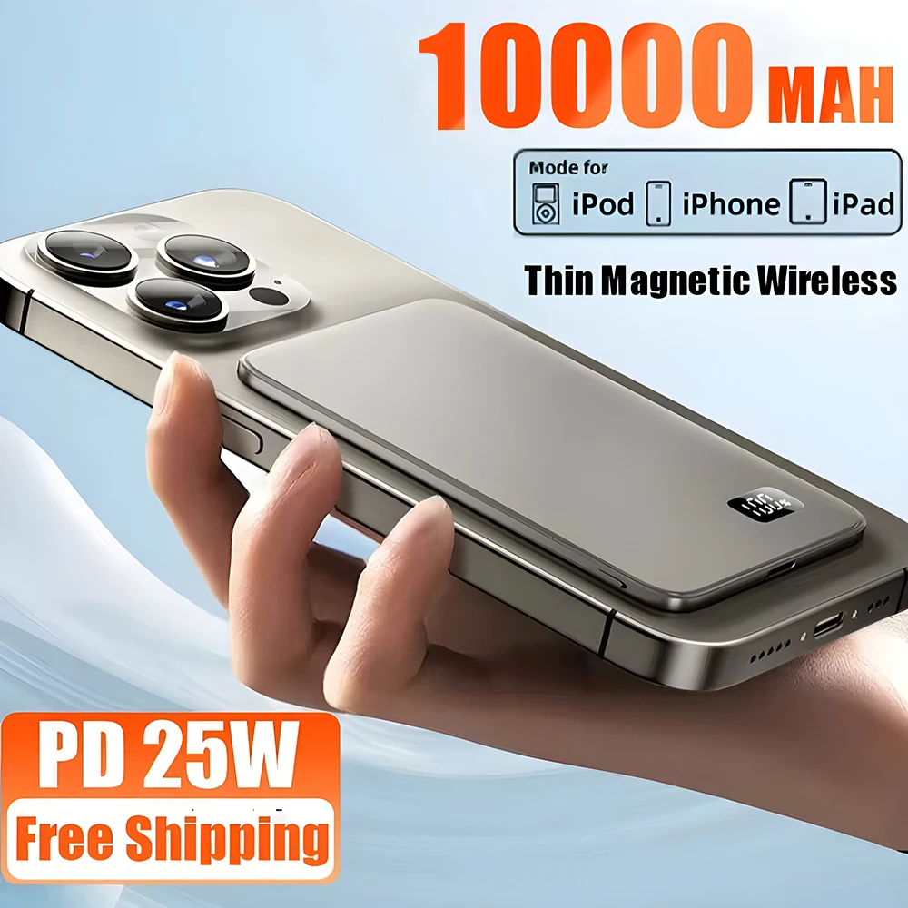 10000mAh Thin Magnetic Wireless Power Bank PD25W Fast Charging Portable External Battery 5000mAh for Magsafe For iPhone Samsung