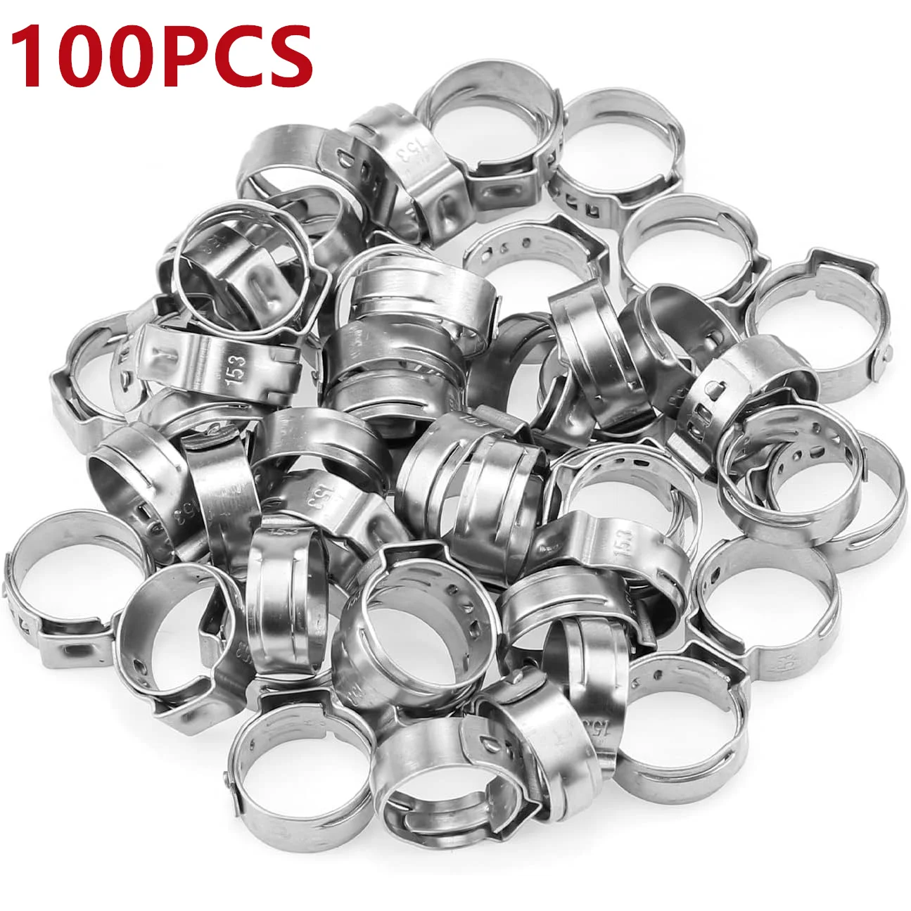 Image of 100 Stück Einohr-Schlauchklemmen 15,3mm 16,2mm 18,5mm Schlauchklemmen Ohrklemmring 304 Edelstahl Quetschklemme für Automobilanwendungen