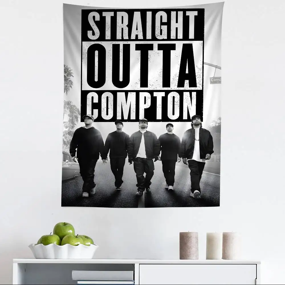 NWA الهيب هوب مغني الراب مستقيم Outta كومبتون ألبوم الموسيقى الساخنة قماش مزخرف جداري معلق التارو الهبي جدار السجاد النوم جدار الشنق ورقة