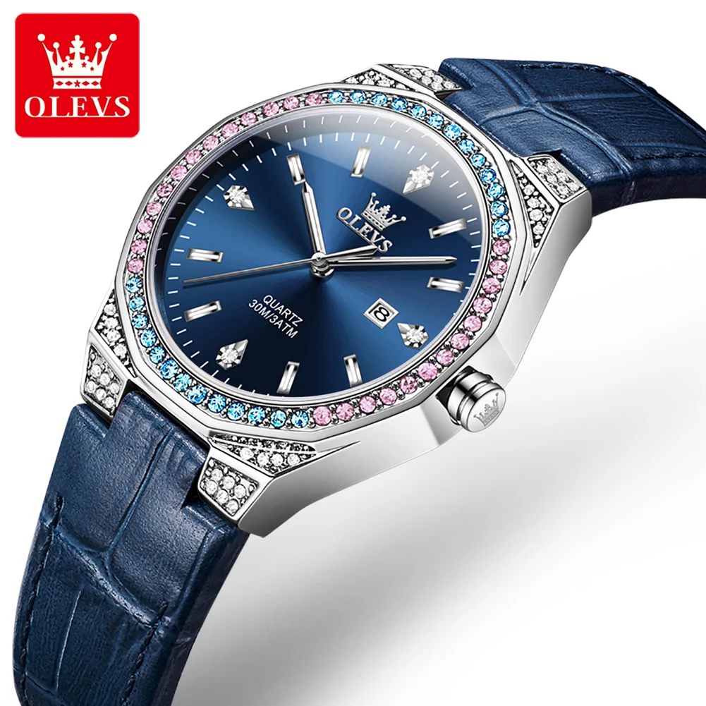 OLEVS Original Fashion Women Watch Leather Strap Waterproof Luxury Brand Wristwatch Fashion Elegant Ladies Watches Reloj Mujer