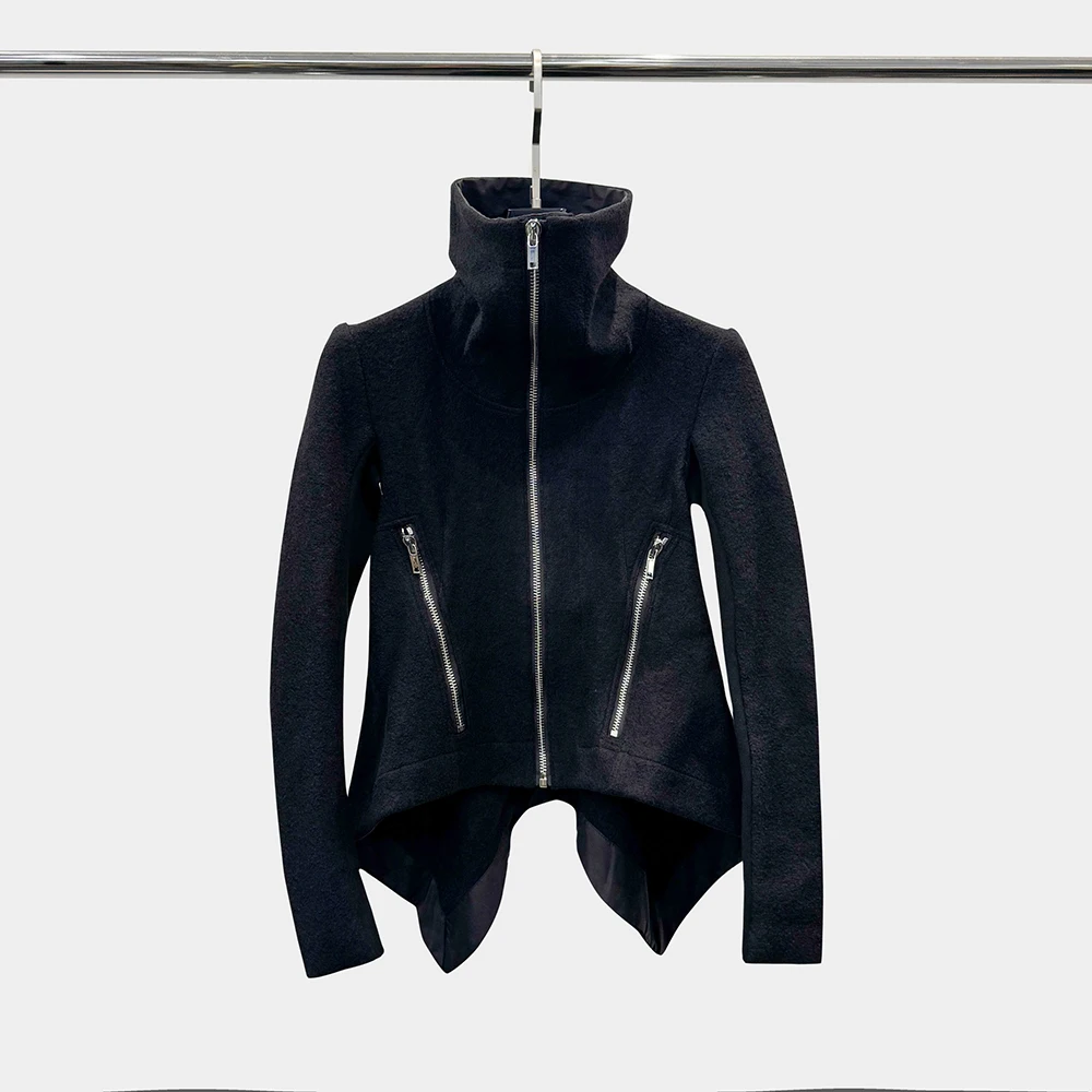 

Шерстяная женская куртка в темном стиле Y2K, облегающая пригородная универсальная куртка в байкерском стиле с высоким воротником, осень 2021, новое поступление