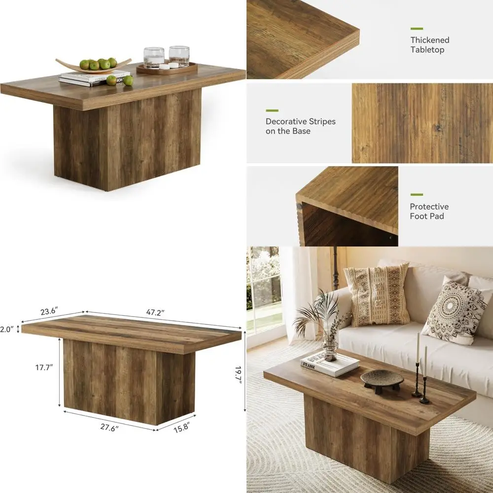 

47-дюймовый большой журнальный столик с подставкой, центральный стол для гостиной, прямоугольная утолщенная столешница, низкая мебель для коктейля и чая в фермерском доме