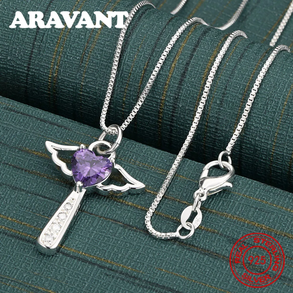 

Ожерелье с подвеской в виде креста из стерлингового серебра 925 пробы с фиолетовым цирконием, повседневные аксессуары, женские простые и элегантные ювелирные изделия