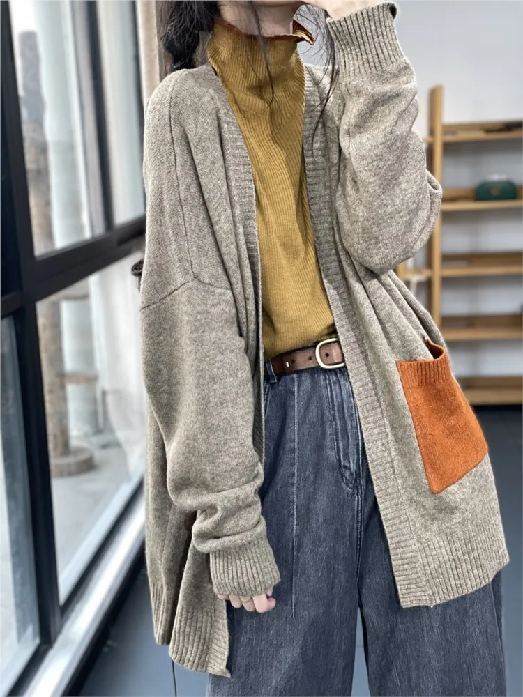 Oversized Autumn Winter Knitted Long Sweater Coats Women Korean Long Sleeve Ladies Cardigans Modis Casual Loose Woman Coats 2023