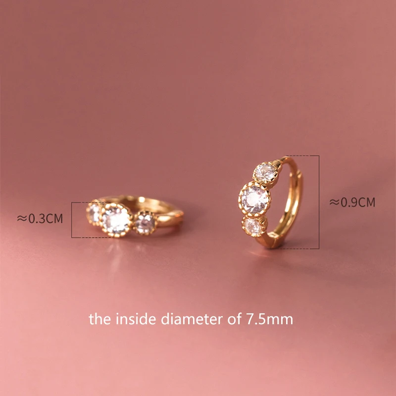 WANTME 925 Sterling Silver Simple Circle Huggies Hoop Earrings for Women Fashion Gold Shiny Zircon Piercing Jewelry Accessories