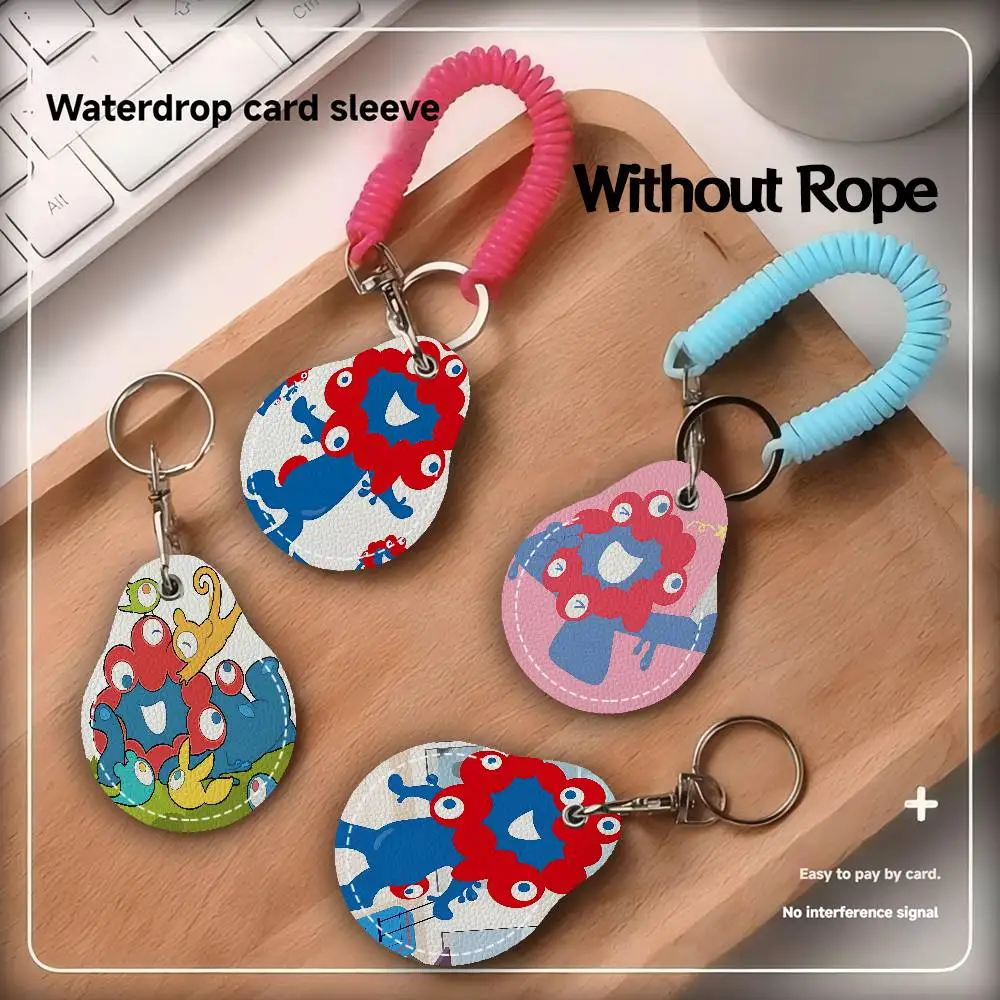 Cartoon M-Myaku-Myaku Shiny Keyring Leather Access Card Holder Keychain Community Water Drop Proximity Card Protective Case