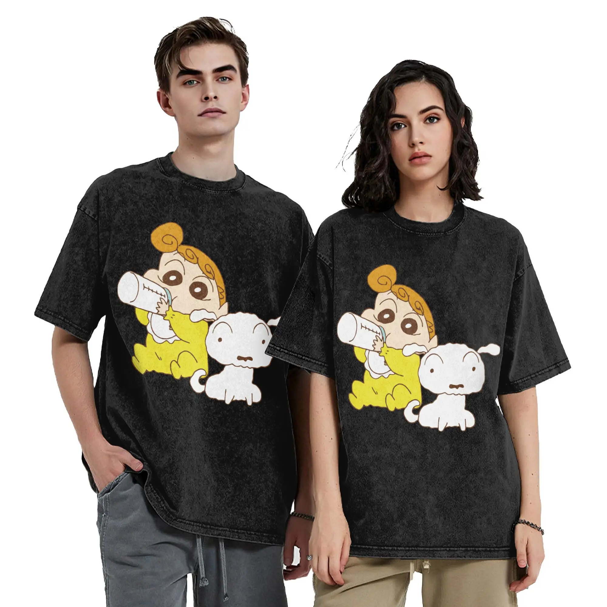 Himawari And Shiro Crayons Shin-Chans Washed T Shirts Streetwear Cool T-Shirt  Tee Shirt Men Women Short Sleeve Oversize Summer
