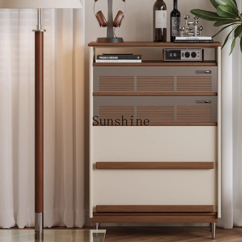 

Medieval solid wood bedroom storage cabinet living room against the wall cream drawer chest