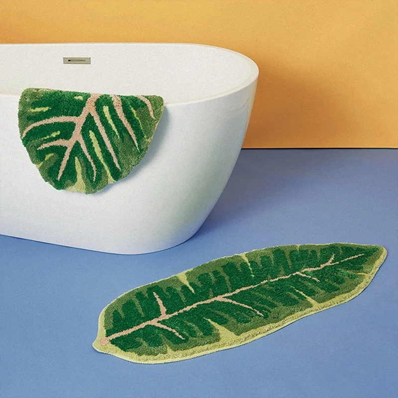 Modern Leaf รูปแบบห้องน้ํากันน้ําไมโครไฟเบอร์ Bath Mat Leaf สีเขียวพืชเขตร้อนประตูบ้านลื่น