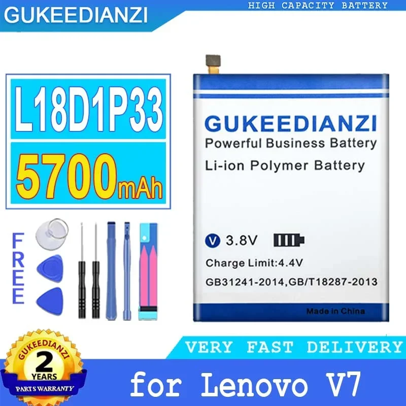 

Аккумулятор GUKEEDIANZI для Lenovo V7, аккумулятор большой мощности, 5700 мАч, L18D1P33