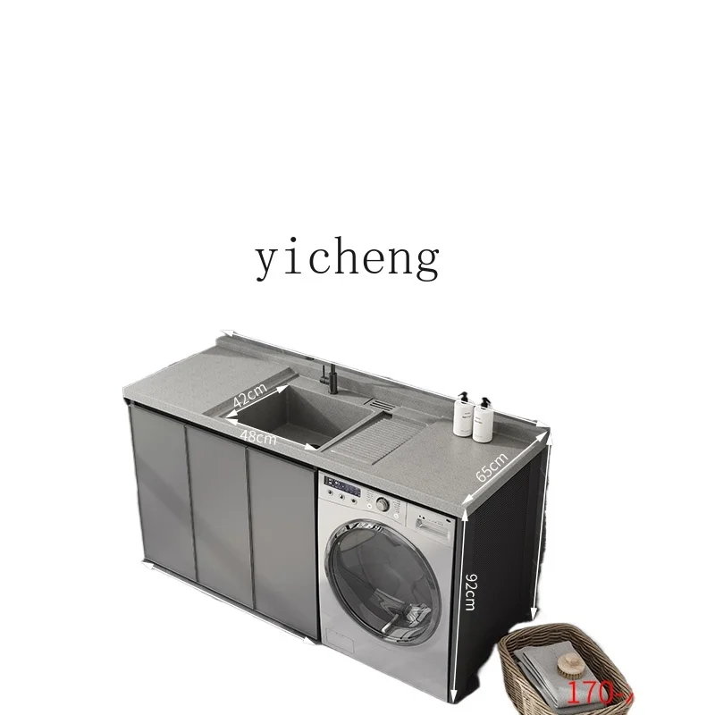 

Tqh Balcony Washing Machine Cabinet Combination Customization with Washboard Integrated Hand Washing Wash Basin Slot