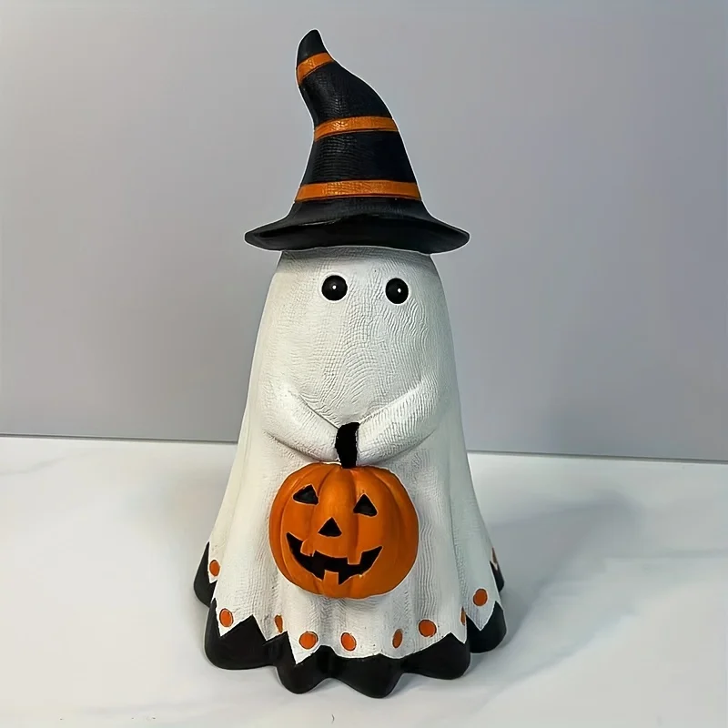 Estatua de calabaza de transporte de fantasmas de Halloween, obra de arte de resina para decoración de fantasmas, decoración de mesa de dormitorio familiar para fiesta de Halloween de otoño