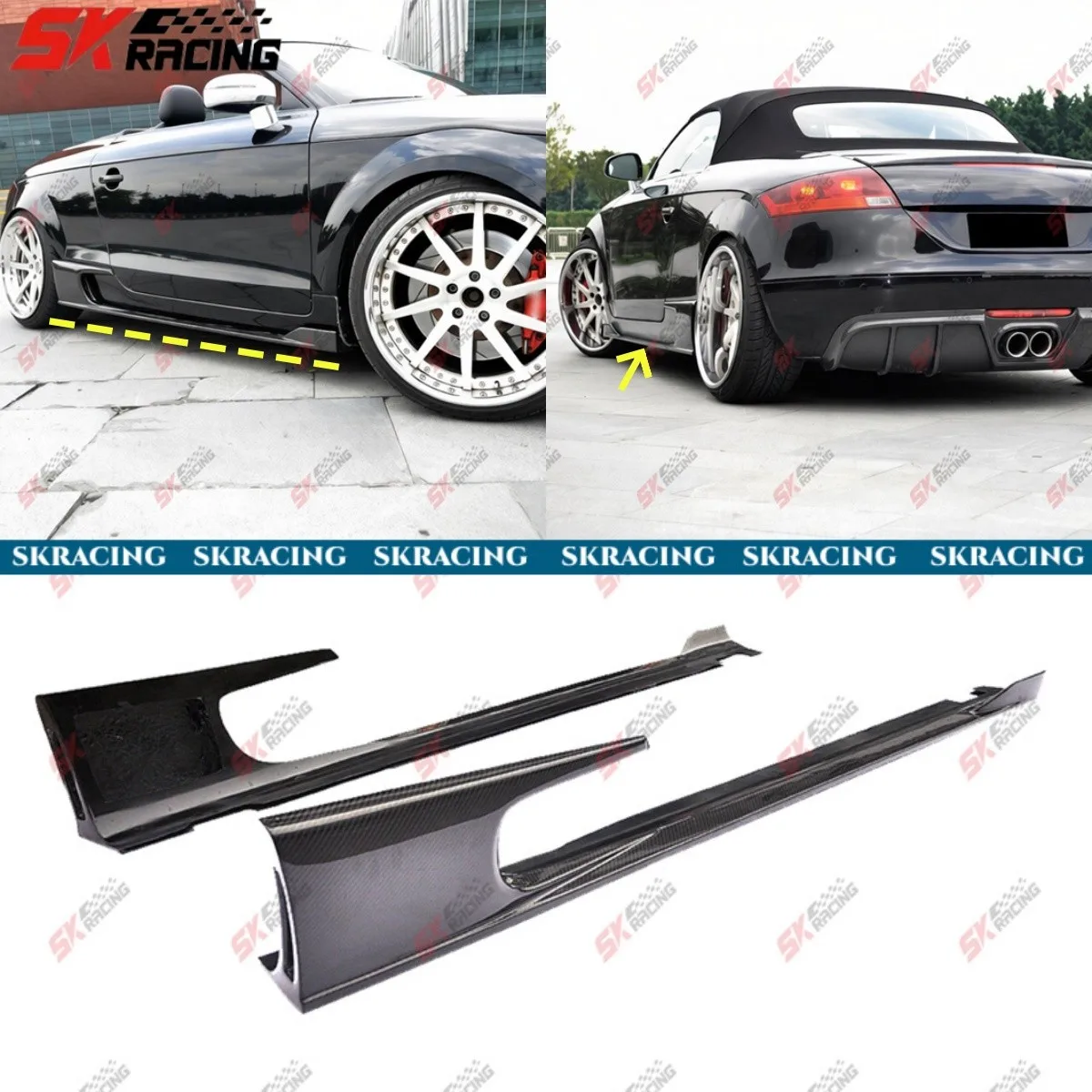 

Для Audi TT/TT Quattro 08-15: Боковые пороги из карбона/неокрашенного FRP/глянцевого черного полипропилена