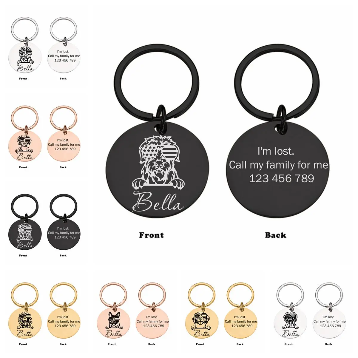 1 pc funny  Dog Tag Laser Engraving Cat Tags Pet ID Name Number Address For dog Pets