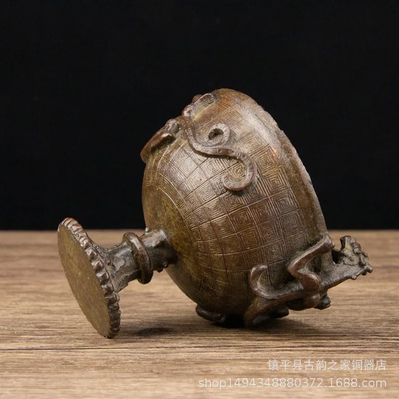 Brass Double Dragon Ear Round Bottle Ornament Copper Set Wine Glass Office Living Room Shop Desktop Decoration
