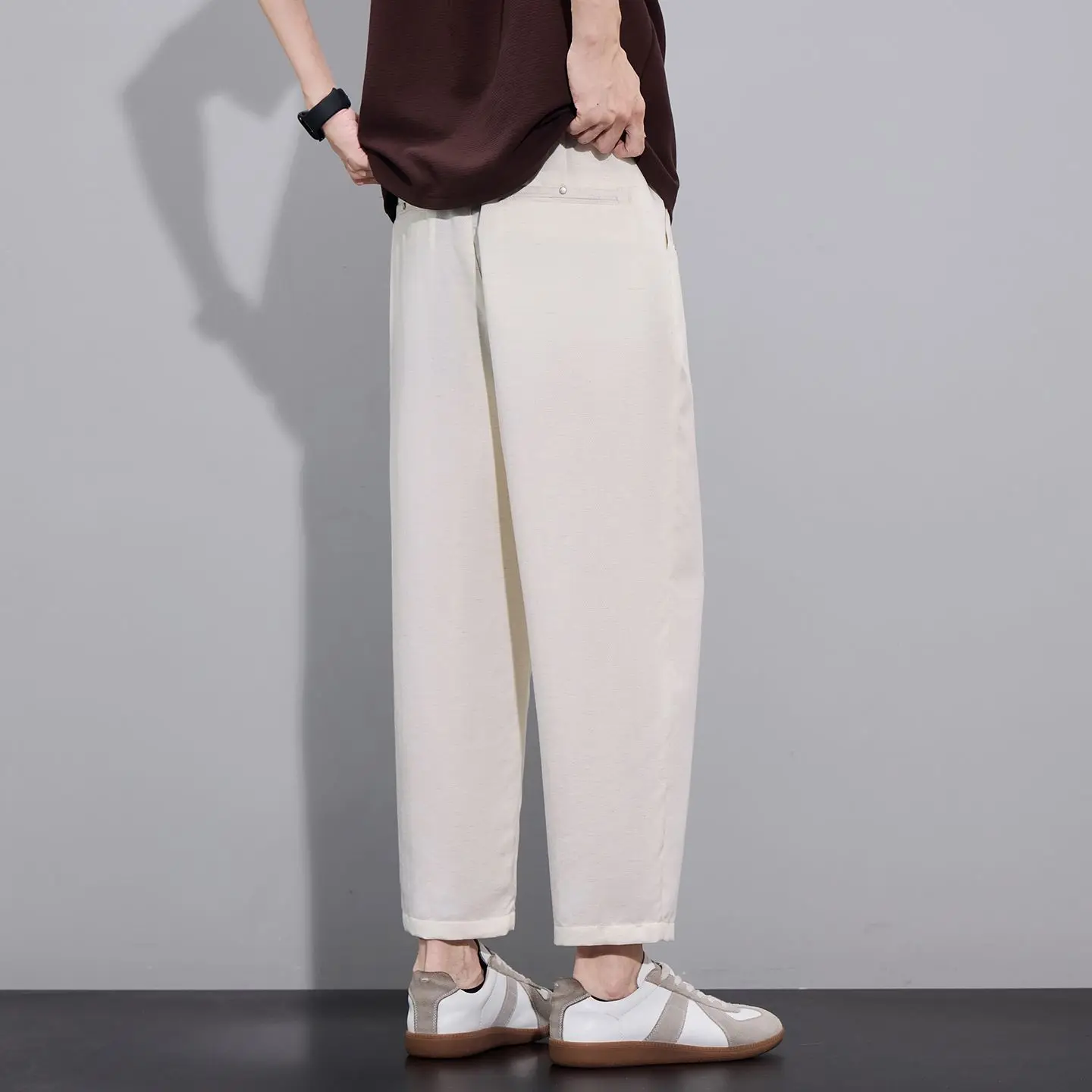 Luxury Smooth Lyocell Fabric Men's Summer Thin Ankle Length Casual Pants Baggy Trousers Breathable Harem Wide-leg Pants Man