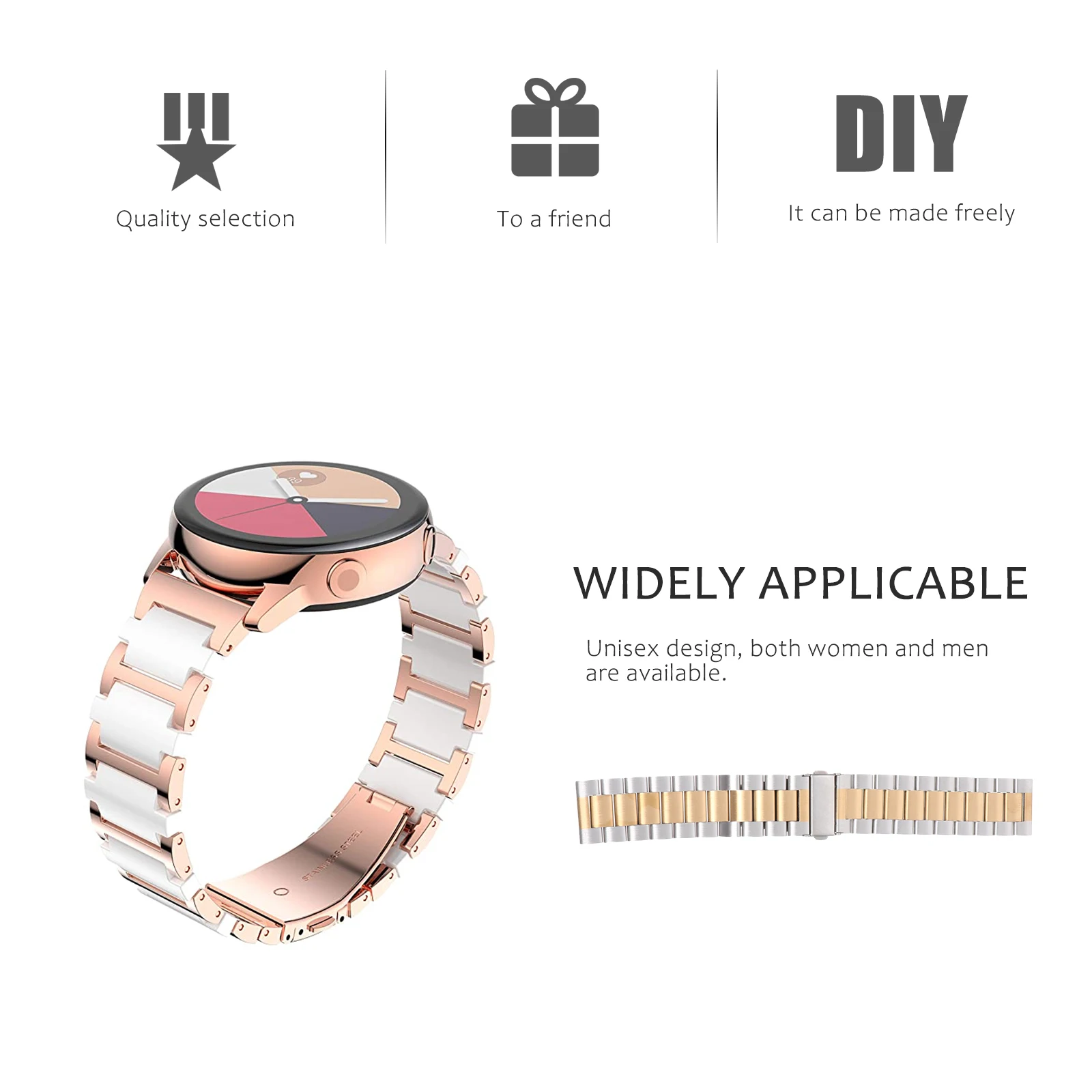 

Watch Band S3 Three Bead Strap Stainless Steel Durable Watchband Replace Bands Golden Chain Replacement Parts Miss