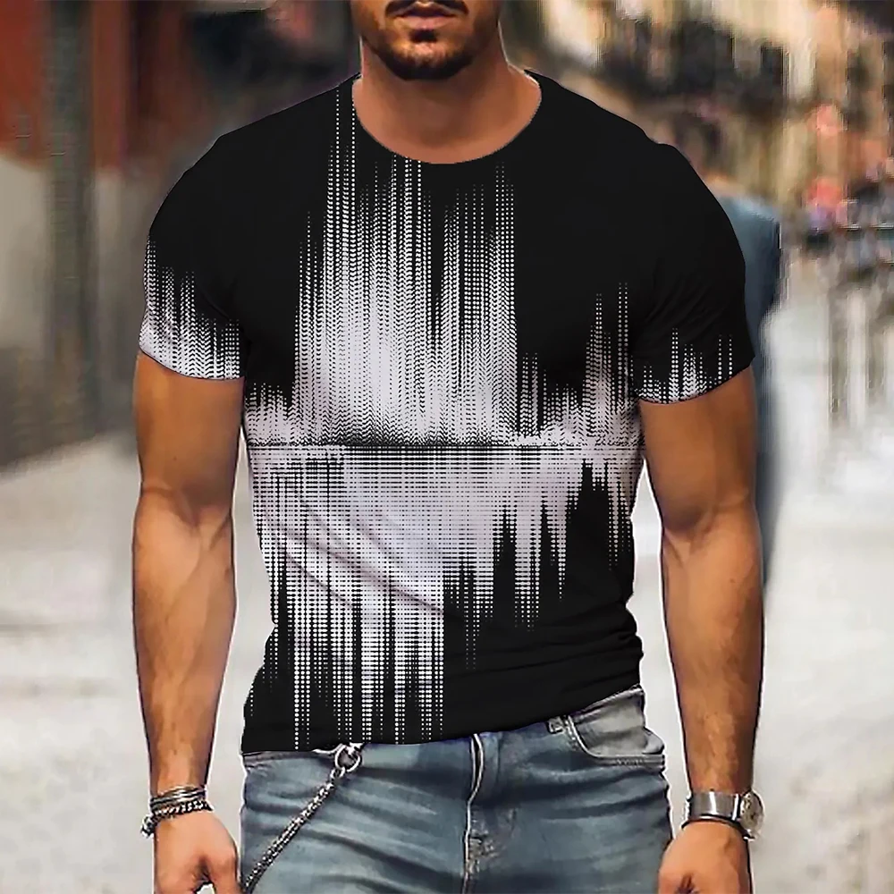 Men\'s T Shirt Graphic 3d O Neck Black White Stripes Oversized Clothing Casual Daily Top Streetwear Short Sleeve Clothing Apparel