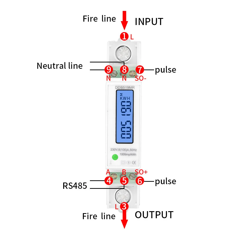 

AC 230V 5-100A Energy Meter Digital Voltmeter Ammeter Wattmeter LCD Backlight Display DIN Rail KWH Meter RS485 Modbus Output