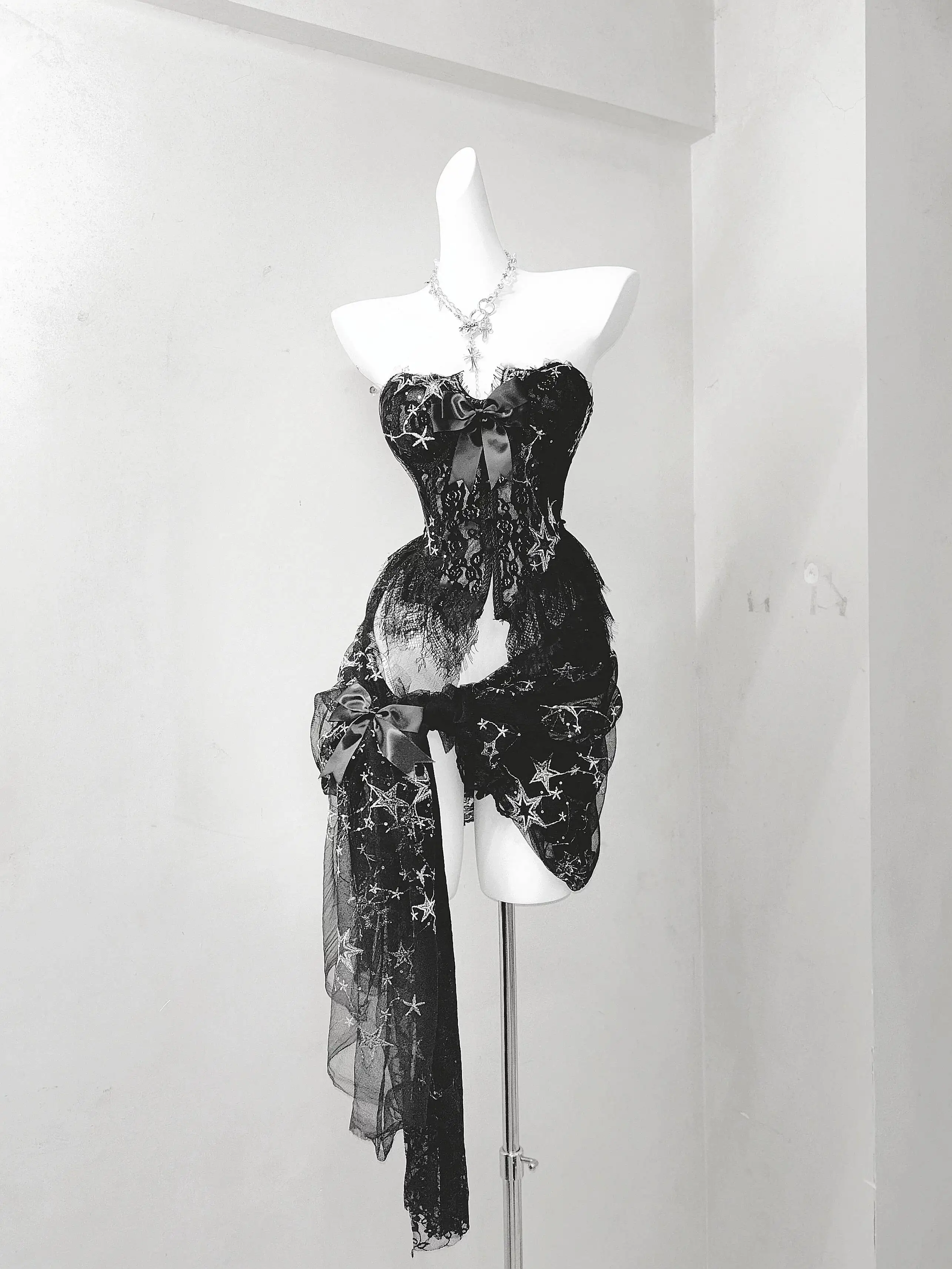

Star Legend Authentic Dark Gothic Lace Pentagram Embroidered Corset Dress Luxurious Gown Set