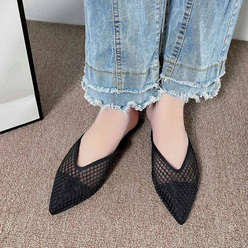 2024 Schoenen Vrouwen Mesh Gesloten Teen Vrouwen Slippers Beknopte Jurk Slippers Vrouwen Puntige Neus Plat Met Zachte Onderkant Schoenen Vrouwen