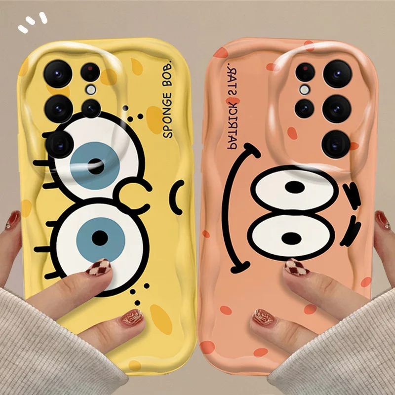 Cartoon SpongeBobs 3D Wave Case For Samsung Galaxy S24 Ultra S23 S22 Plus S21 S20 FE A25 A55 A35 A15 A05 A05S Silicone Cover