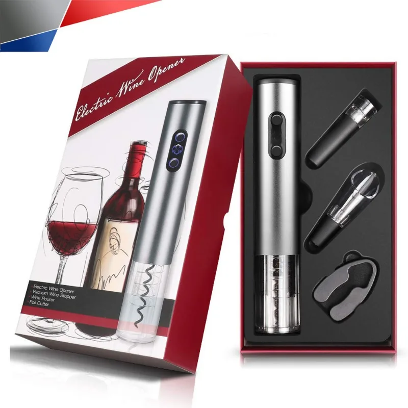 

Automatic Wine Bottle Opener Set Electric Automatic Corkscrew with Stopper Pourer and Foil Cutter Red Wine Accessories Gift Box