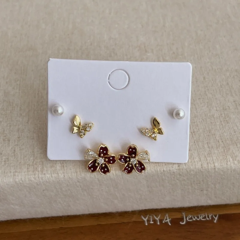 

Minar Fairy 3 Pairs/Set Shiny CZ Cubic Zirconia Butterfly Wings Flower Simulated Pearl Dangle Earrings for Women Wedding Jewelry