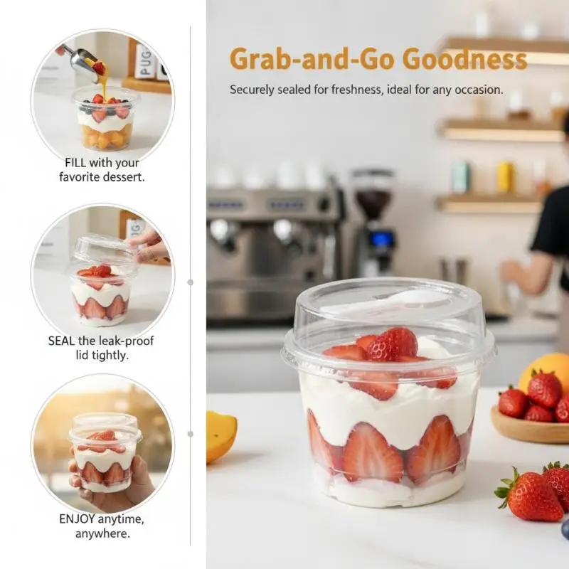 50PCS 250ML Disposable Plastic Dessert Cups With Lids Spoons Clear Mousse Containers Ideal For Ice Cream Trifles Fruit Cups