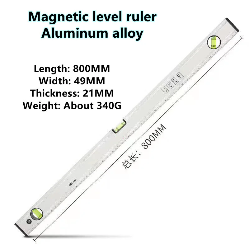 800 mm Régua de nível de espírito magnético liga de alumínio régua de equilíbrio horizontal de alta precisão para decoração de casa DIY