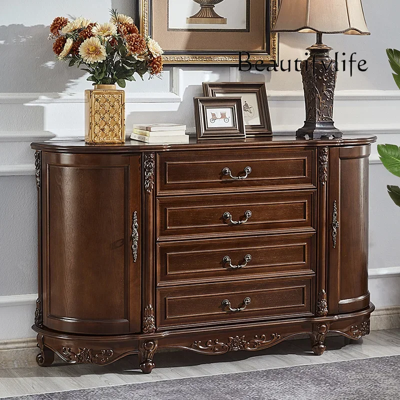 

American-Style Cabinet European-Style Semicircle Solid Wood Console Tables Decorative Storage Living Room Storage Tea Cabinet