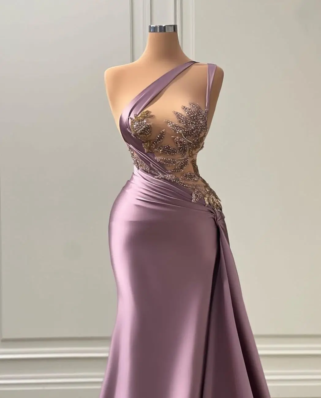 Sexy Prom Dresses One Shoulder Sleeveless Heigh Beading Court Hollow Mermaid Stain Evening Dresses Plus Size Custom Made