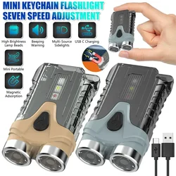 Mini Powerful Keychain Flashlights Type-C Rechargeable Small Pocket EDC LED Flash Light with Tail Magnet Camping Work Light