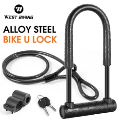 WEST BIKING Alloy Steel Bicycle U Lock Portable MTB Road Bike Motorcycle Strength Anti-theft Safety Padlock Cycling Accessories