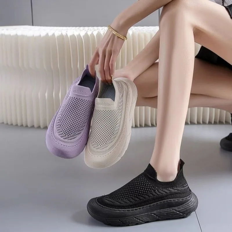 2024 Hot Sale Women's Shoes Slip-on Women's Vulcanize Shoes Fashion Mesh Ladies Casual Shoes New Round Head Versatile Sneakers