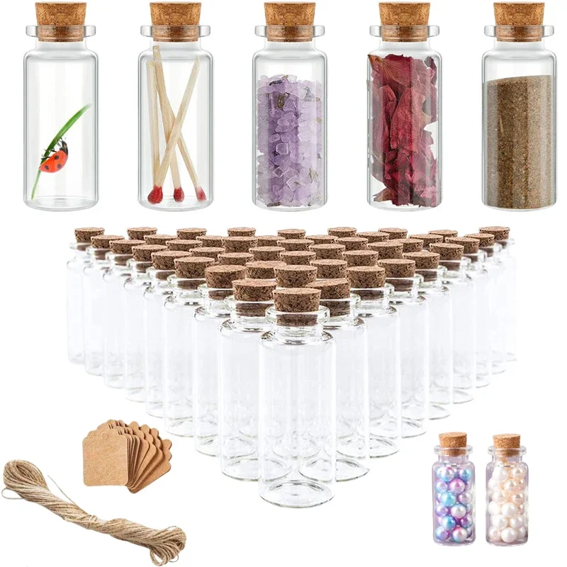 10Pcs 5/8/10/12/15/20/25/30ml Mini Empty Glass Bottles w/ Corks&Tags Wishing Bottle Glass Vials for DIY Artware Wedding Party