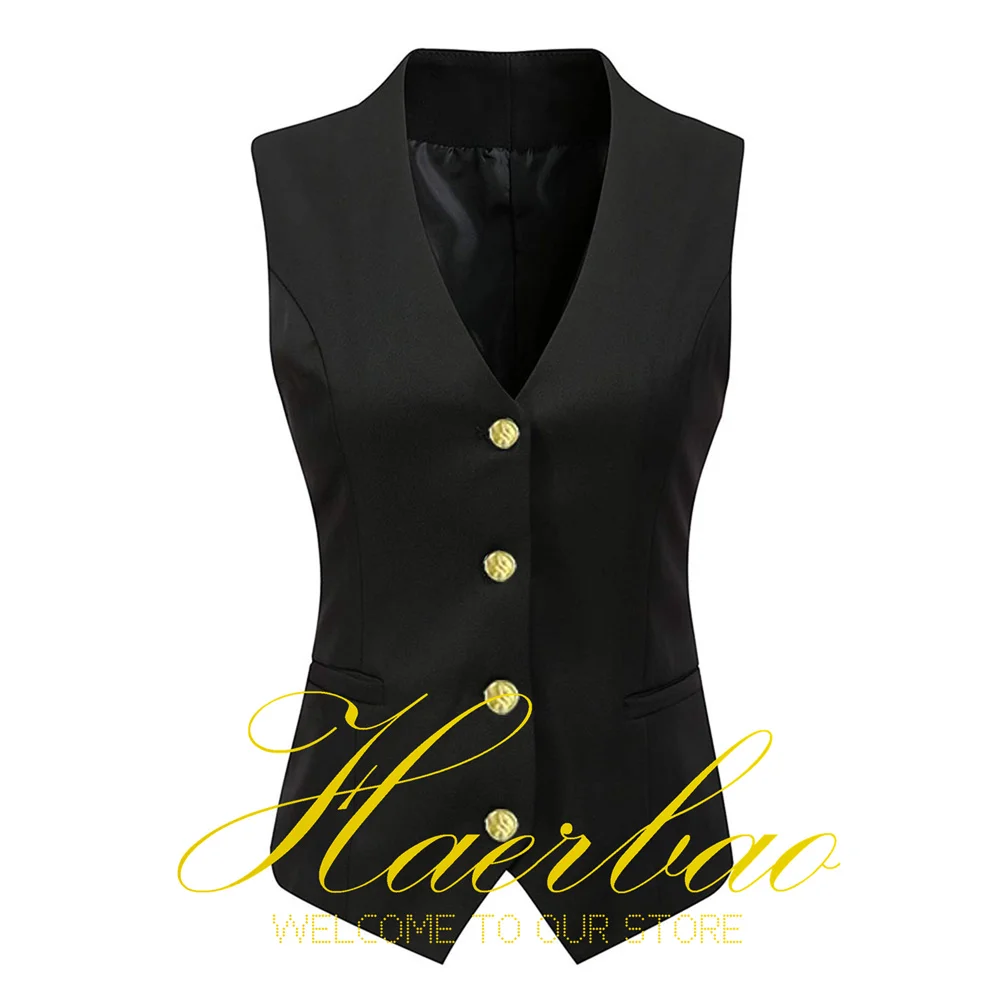 Women\'s V-Neck Sleeveless Jacket, Lady Waistcoat, Formal Vest, Office Work Wear, Business, Custom Color