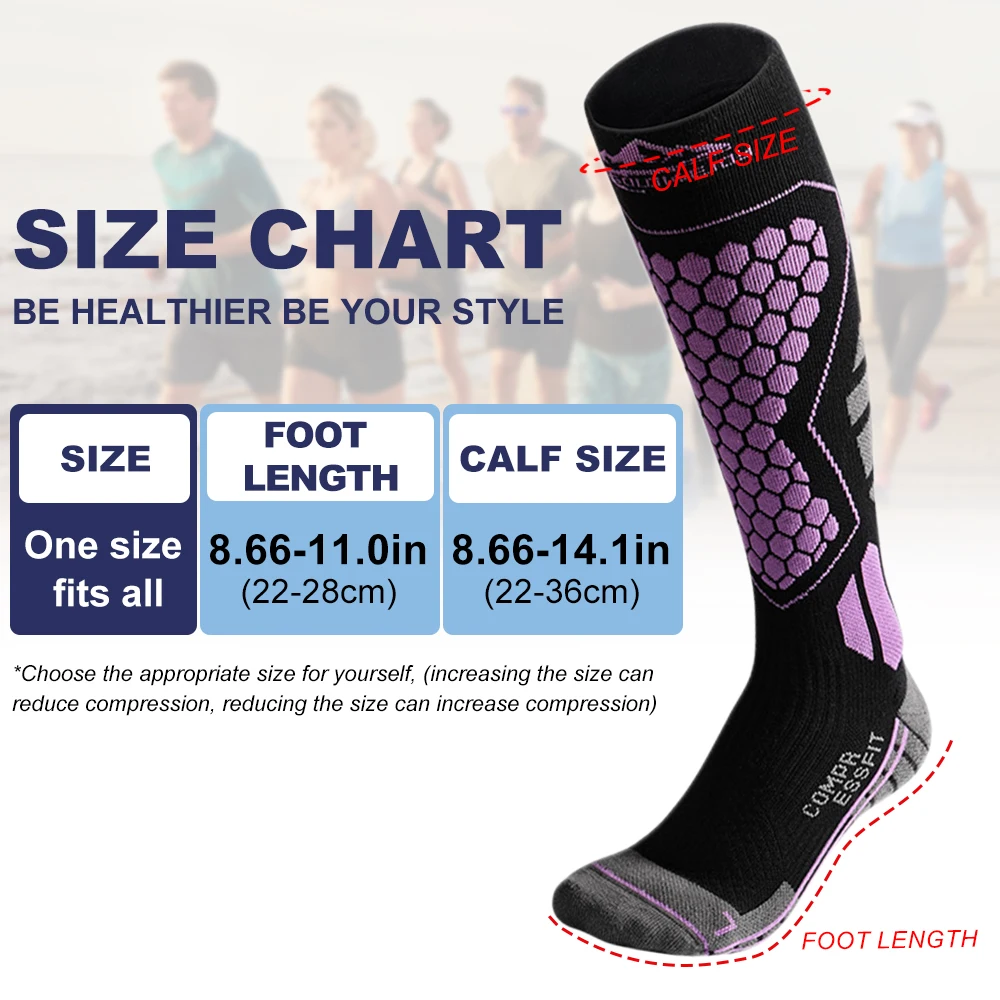 جوارب تزلج صوفية حرارية للرجال والنساء ، جوارب ضغط طويلة دافئة ، المشي لمسافات طويلة ، التزلج على الجليد ، التسلق ، الرياضة في الهواء الطلق ، الشتاء ، زوج واحد