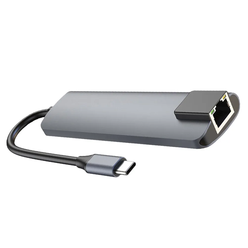 

Многофункциональная док-станция-хаб 5-в-1 Type-C с USB-портами, портом PD для зарядки и сетевым адаптером для ноутбуков