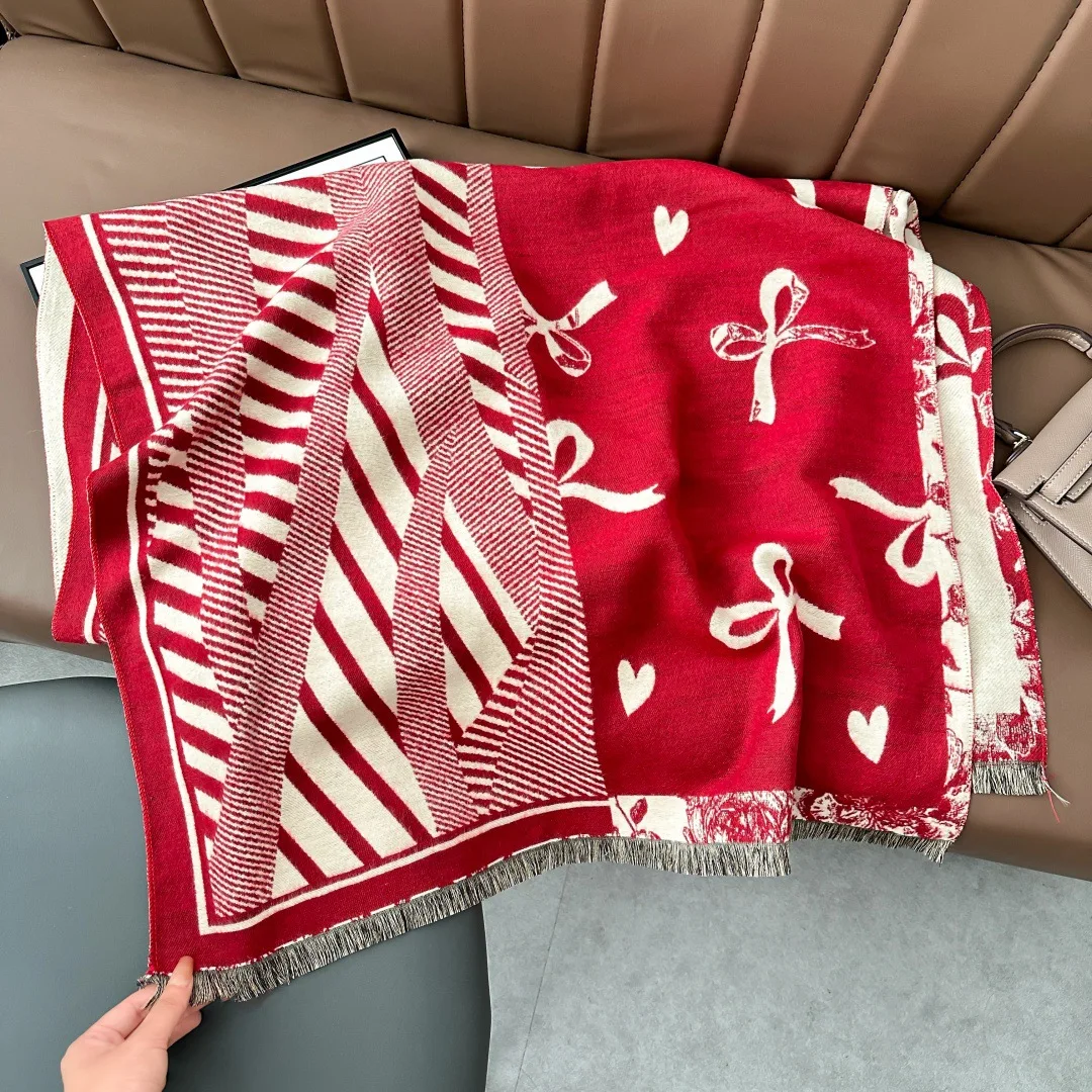 Women's Autumn Winter Korean-style Versatile Scarf Faux Cashmere Double Sided Dual Purpose Shawl Thickened Warm Oversized Scarf